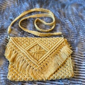 Handcrafted Fringe Crossbody Bag - Tan
